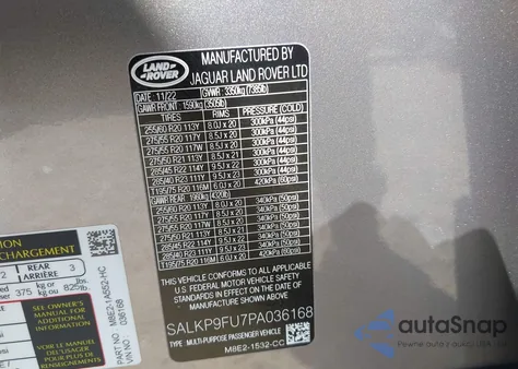 2023 Land Rover Range Rover P400 Se from USA, damaged, VIN SALKP9FU7PA036168